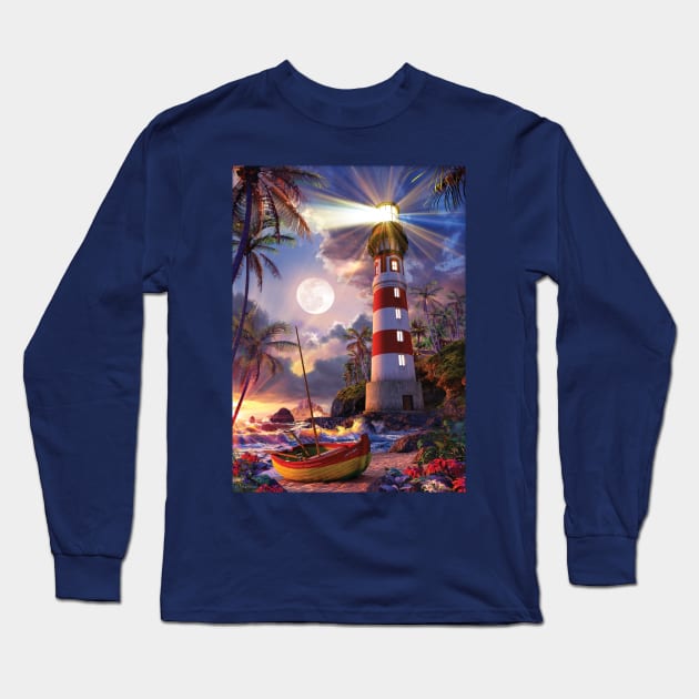 Lighthouse Beach Long Sleeve T-Shirt by David Penfound Artworks